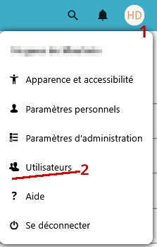 menu utilisateur